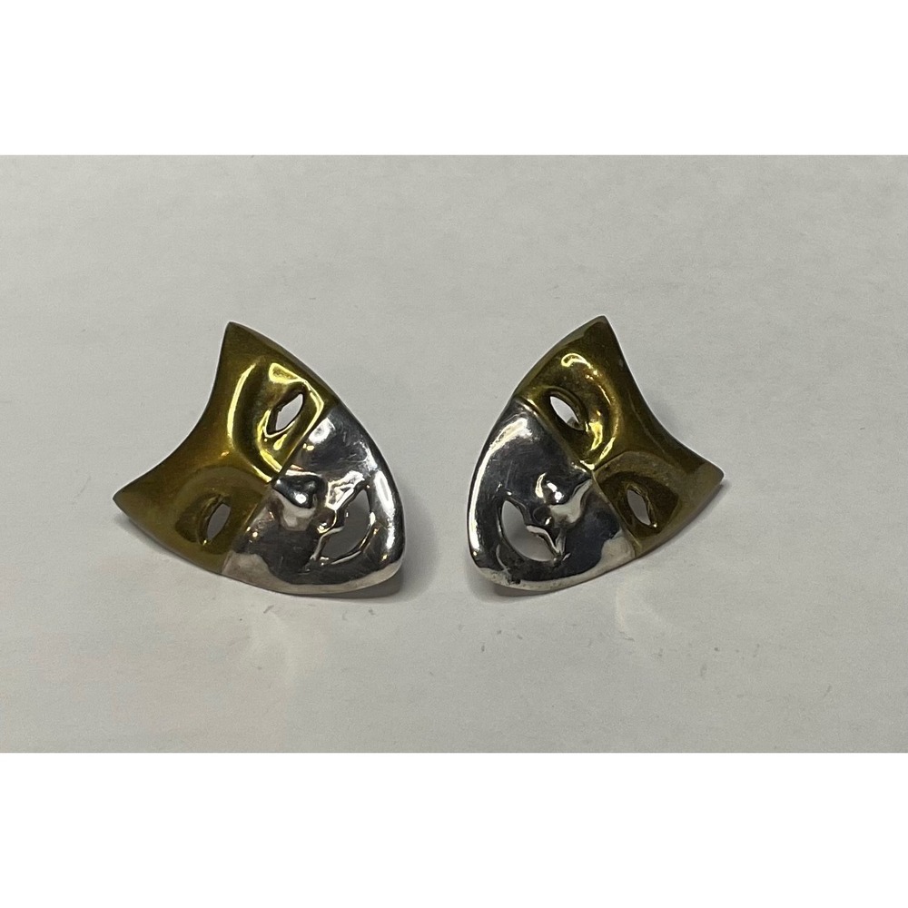ANTIQUE VTG. 925 ND SILVER STUD Theatrical Comedy Tragedy MASK PIERCED Earrings